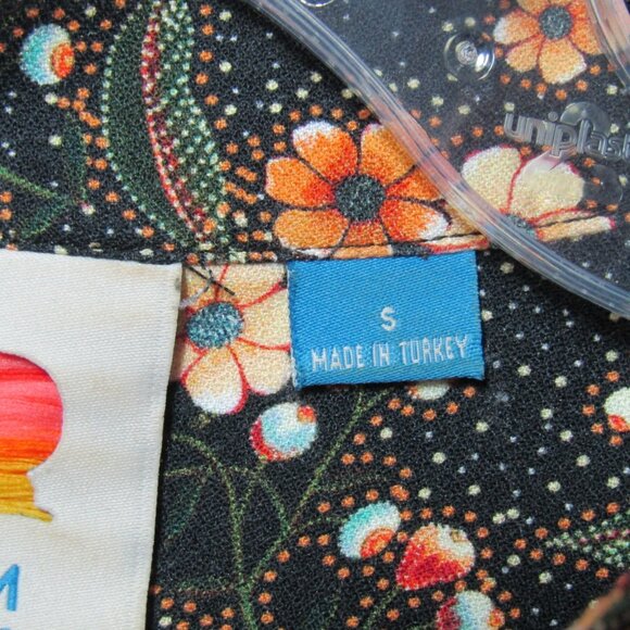 Farm Rio Anthropologie Sayen Floral Peasant Top Women S Black Gold V Neck Tassel - Picture 7 of 11